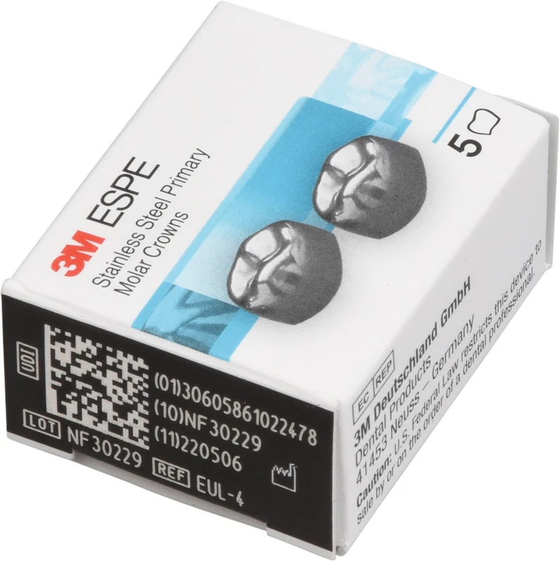 Edelstahlkronen Packung 5 Stück E-UL-4, für Milchmolaren