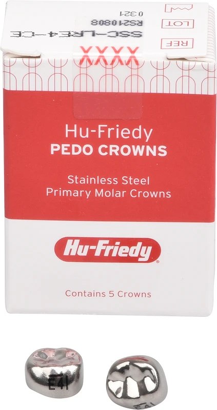 PEDO CROWNS Nachfüllpackung 5 Stück Edelstahl, Gr. 4 , UK, rechts, 2. Milchzahn