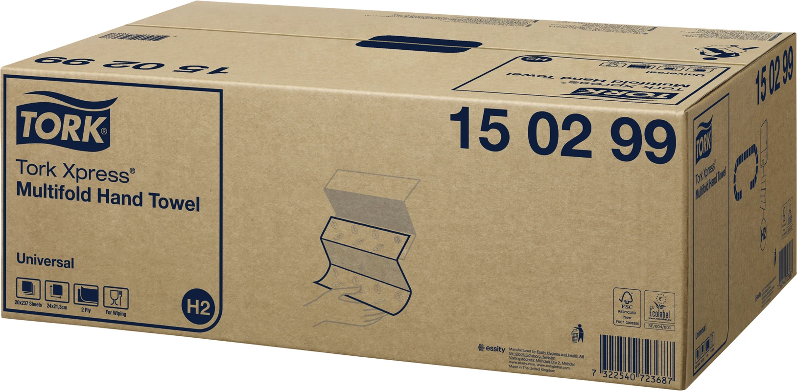 TORK® Xpress® Multifold (Interfold) Handtücher H2 System Karton 20 x 237 Stück 2-lagig, weiß