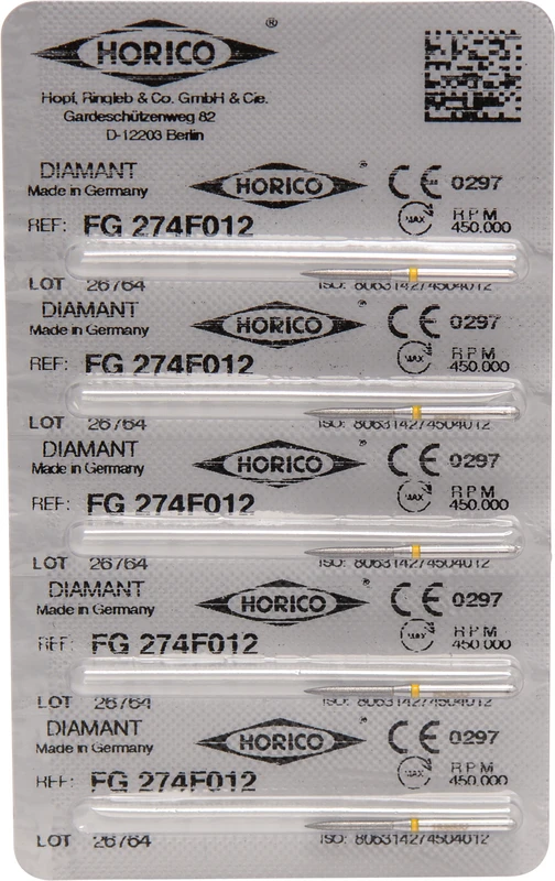 Diamantschleifer 274 Packung 5 Stück gelb x-fein, FG, Figur 274, 10 mm, ISO 012