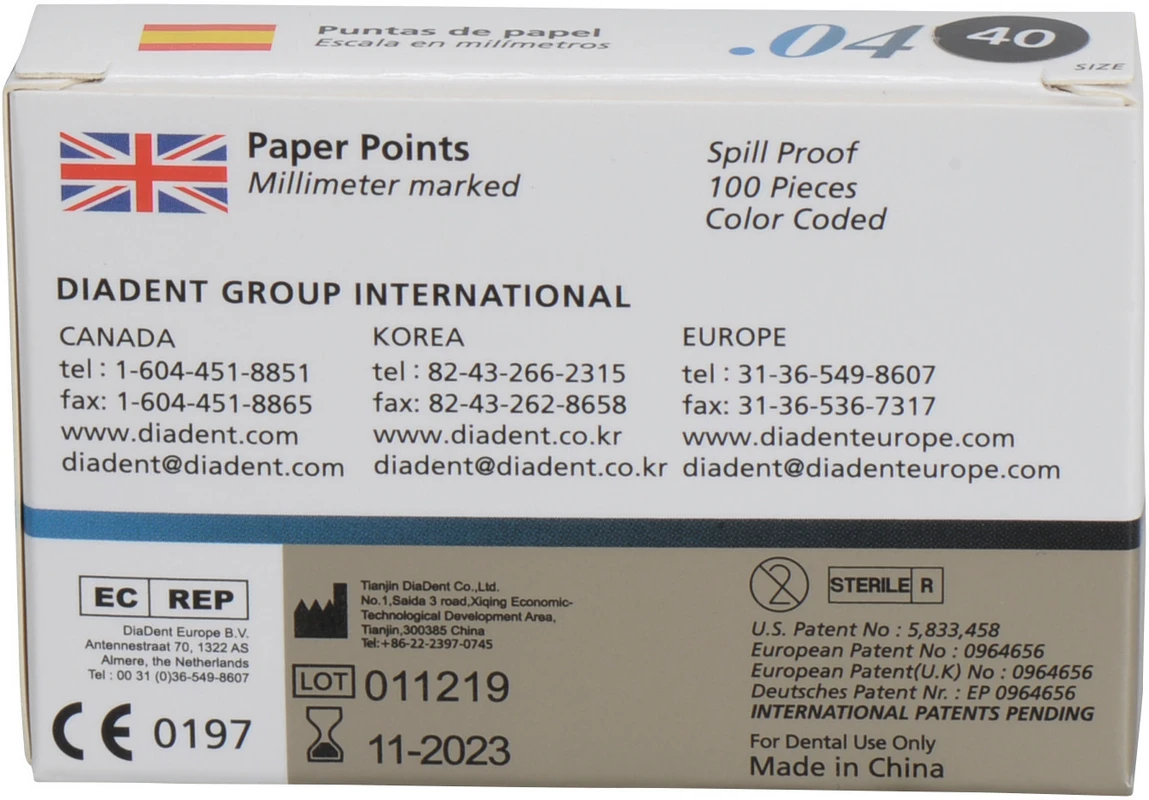 DiaDent® Dia-Pro Paper Points Packung 100 Stück Taper.04, ISO 040
