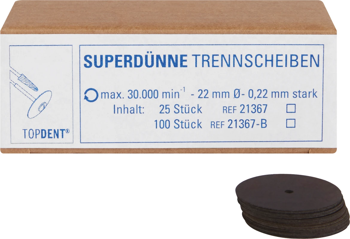 TOPDENT superdünne Trennscheiben Packung 25 Stück Ø 22 mm x 0,22 mm