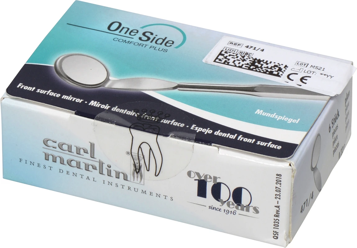 Mundspiegel OneSide Packung 6 Stück Nr.4, plan, breiter Schaft, Rhodium