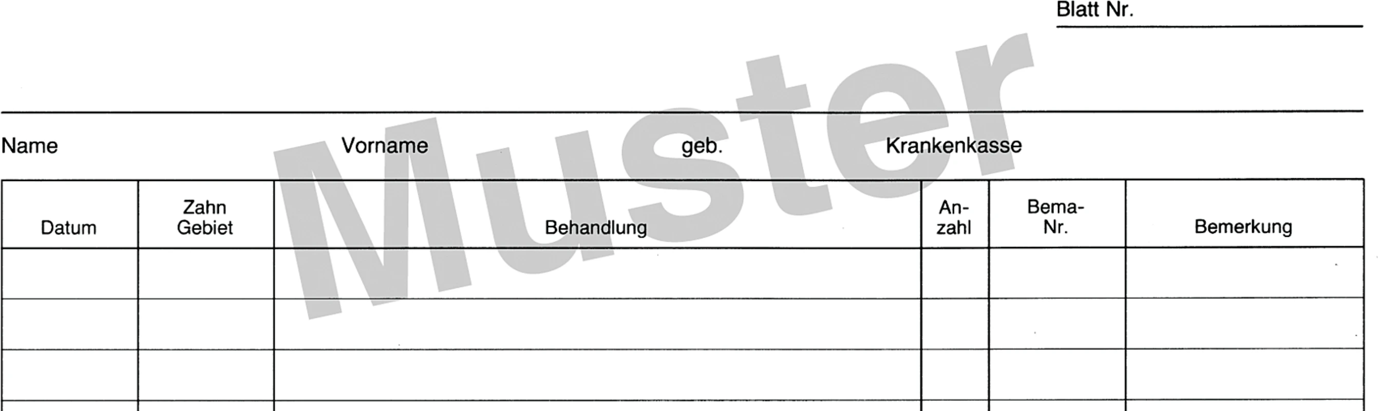 Krankenblatt B1 Stück 100 Blatt für DIN A5-Karteikarte