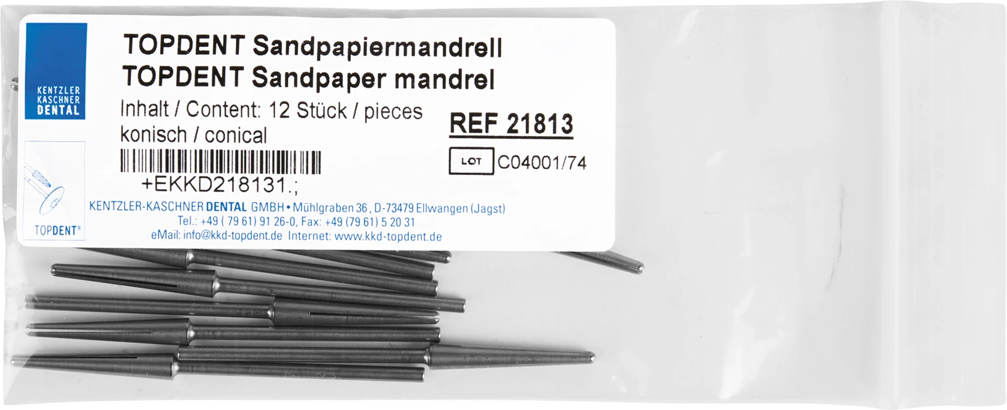 TOPDENT Sandpapier-Mandrelle Packung 12 Stück konisch