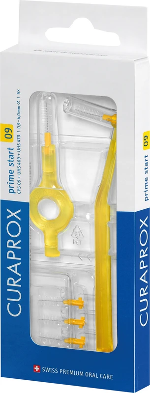 CURAPROX CPS prime start Packung 5 Bürsten 09 gelb, Ø 4 mm, 2 Halter (UHS 409, UHS 470)