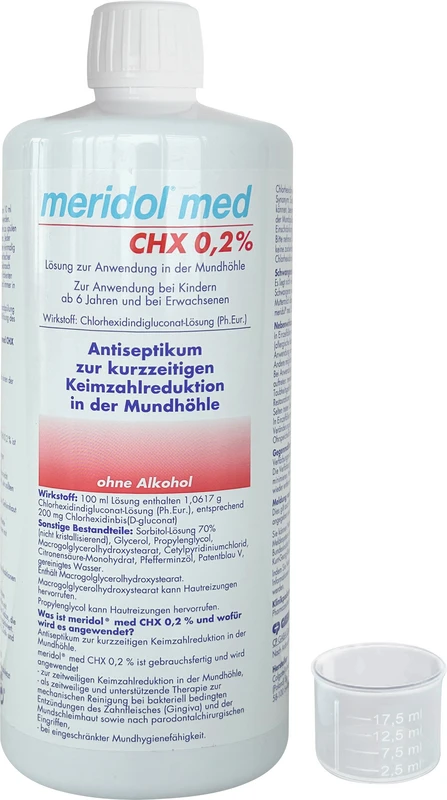 meridol® med CHX 0,2% Flasche 1 Liter Lösung inklusive Overcap meridol® med CHX 0,2% Flasche 1 Liter Lösung inklusive Overcap