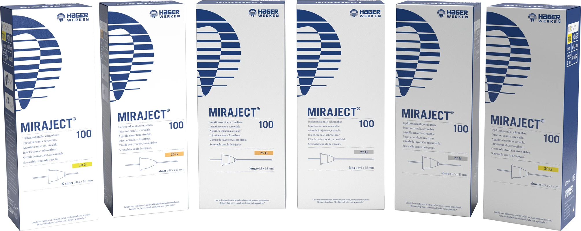 MIRAJECT® Injektionskanülen Packung 100 Stück gelb, Ø 0,3 mm, G30 40/10 x-kurz (für die intraligamentäre Anästhesie)