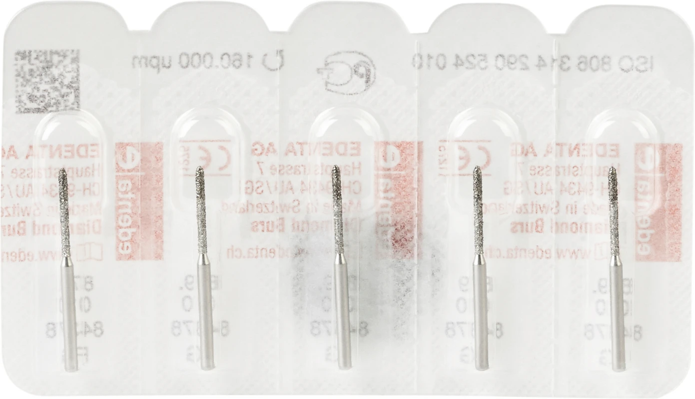 Diamanten 879 Packung 5 Stück Standard, FG, Figur 290 Torpedo zylindrisch, 10 mm, ISO 010
