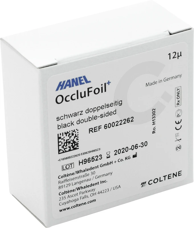 HANEL OccluFoil+, doppelseitig 12µ Rolle 25 m schwarz, 22 mm breit, PET
