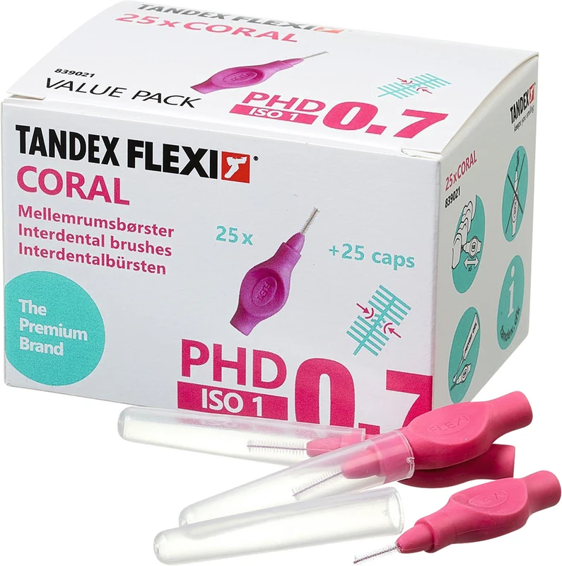 FLEXI® Interdentalbürsten PHD Value Pack 25 Stück coral, PHD 0.7 (Ø 0,4 mm), ISO 1