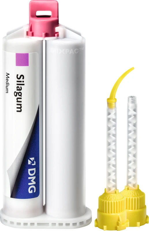 Silagum Medium Packung 2 x 50 ml Doppelkartusche, 12 Automix-Tips, 12 Intraoral-Tips
