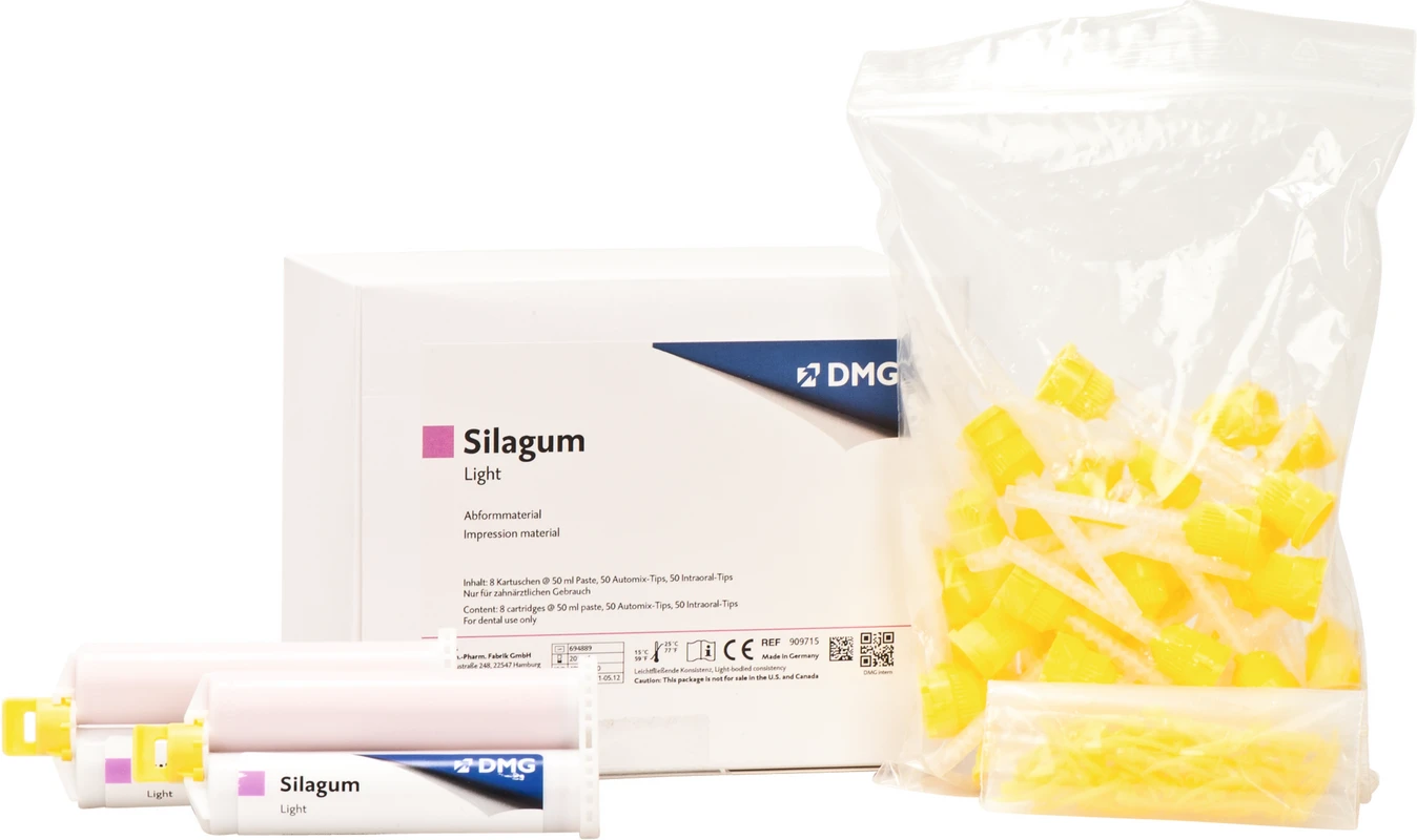 Silagum Light Vorteilspackung 8 x 50 ml Doppelkartusche, 50 Automix-Tips, 50 Intraoral-Tips