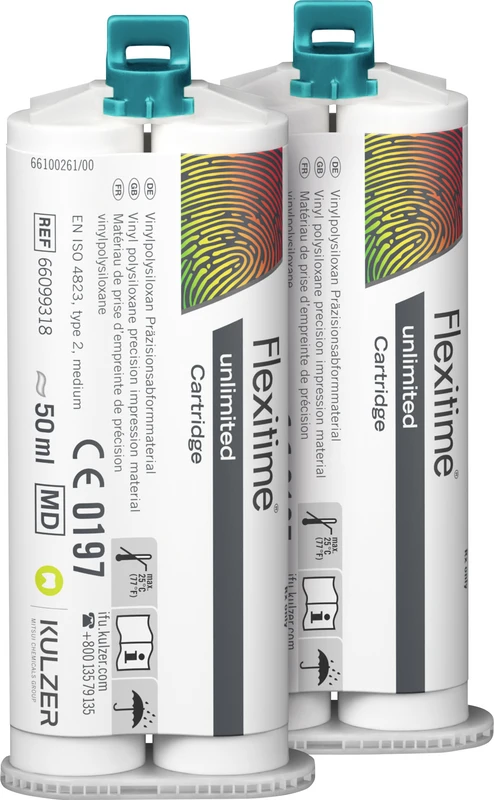 Flexitime® unlimited Refillpackung 2 x 50 ml Kartusche, 5 Mixing Tips, 6 Intraoral Tips, 1 Gebrauchsinformation