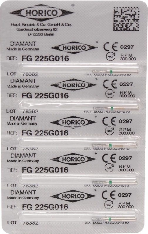 Diamantschleifer 225 Packung 5 Stück grün grob, FG, Figur 225, 4 mm, ISO 016