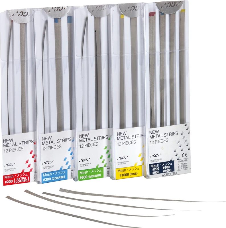 GC NEW METAL STRIPS Packung 12 Stück (4 x 2,6 mm, 4 x 3,3 mm, 4 x 4 mm), Körnung 1.000
