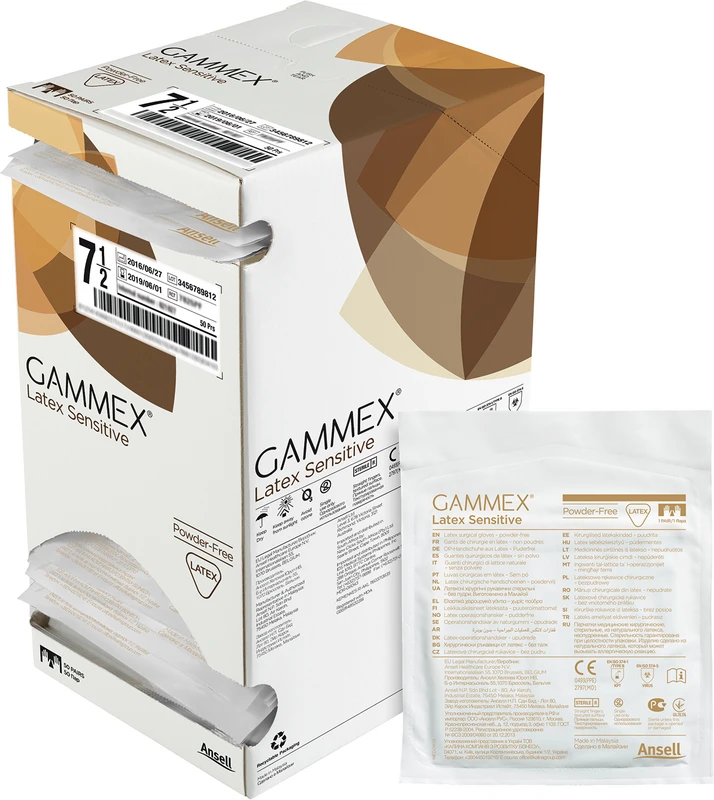 Gammex® Latex Sensitive Packung 50 Paar puderfrei, braun, Größe 6,5
