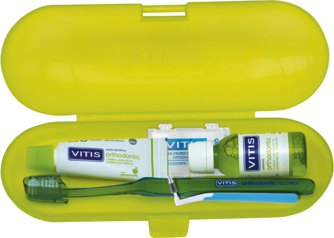 VITIS® orthodontic Set Set Zahnpasta, Mundspülung, Zahnbürste, Wachs