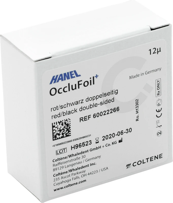 HANEL OccluFoil+, doppelseitig 12µ Rolle 25 m rot/schwarz, 22 mm breit, PET