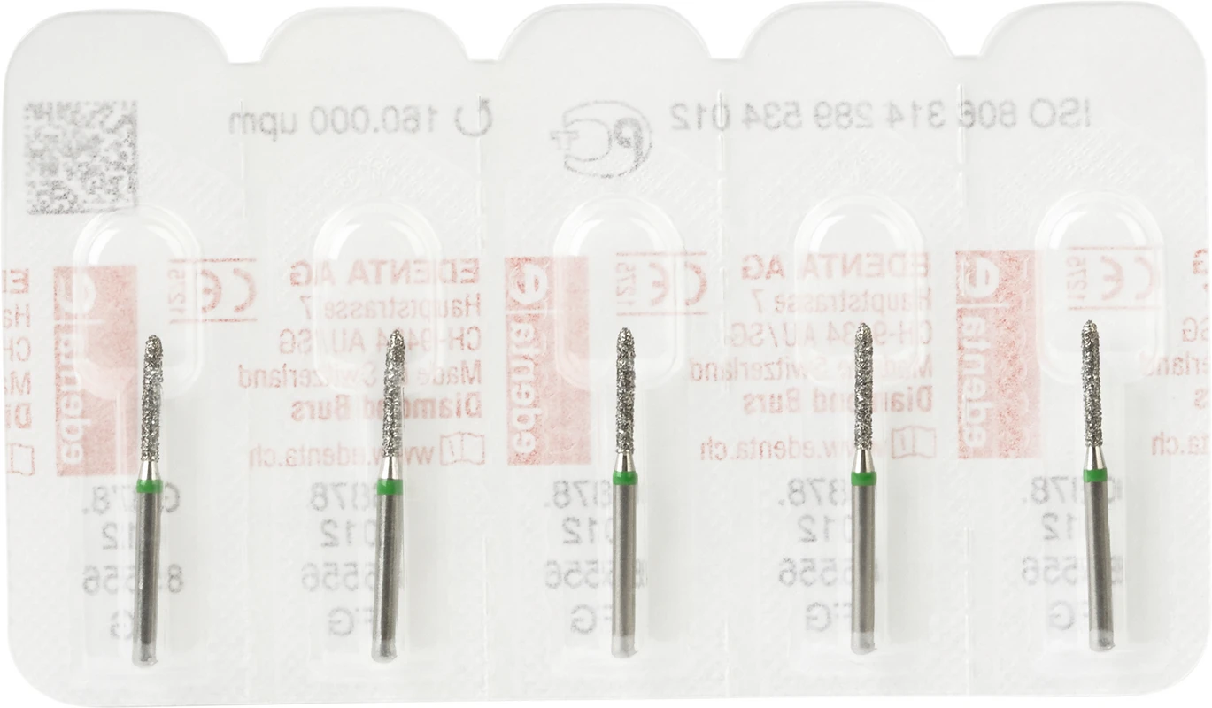 Diamanten 878 Packung 5 Stück grün grob, FG, Figur 289 Torpedo zylindrisch, 8 mm, ISO 012