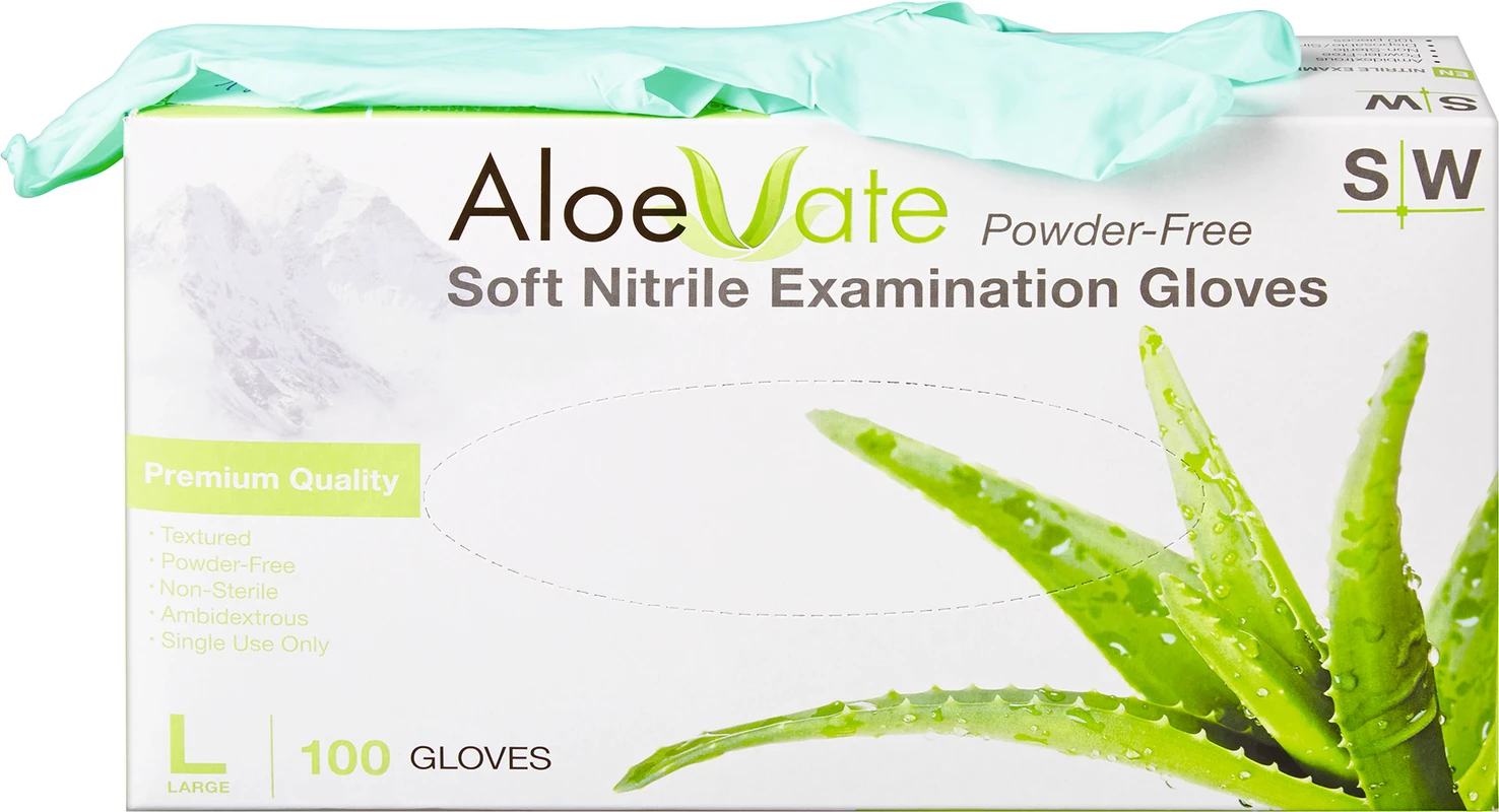 AloeVate Nitrilhandschuhe Packung 100 Stück puderfrei, grün, L AloeVate Nitrilhandschuhe Packung 100 Stück puderfrei, grün, L