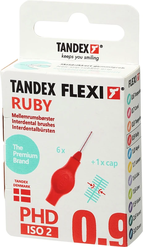 FLEXI® Interdentalbürsten PHD Packung 6 Stück ruby, PHD 0.9 (Ø 0,5 mm), ISO 2