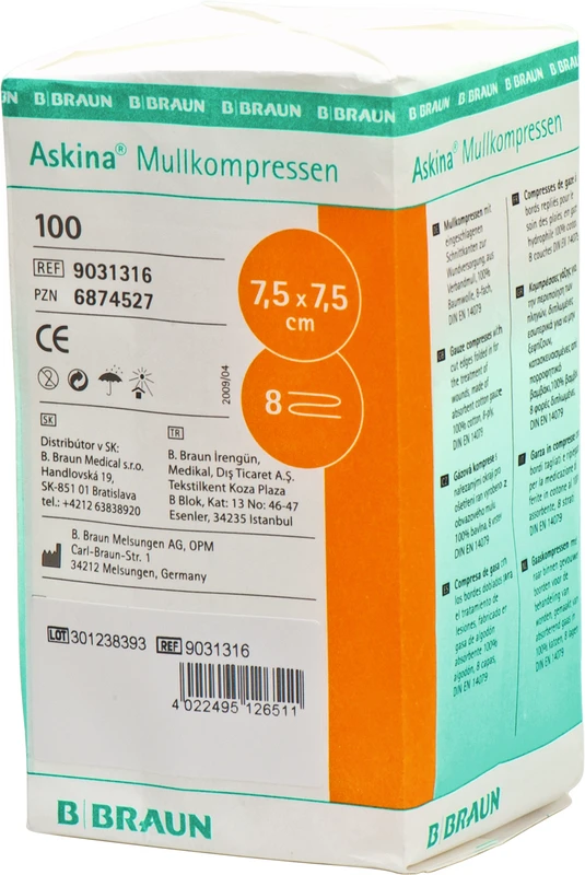 Askina® Mullkompressen Packung 100 Stück 7,5 x 7,5 cm