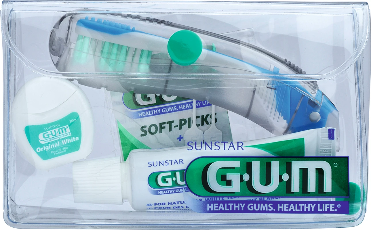 GUM® Original White Reiseset Set Zahnbürste, 12 ml Zahnpasta, 10 m Zahnseide, 2 Interdentalreiniger