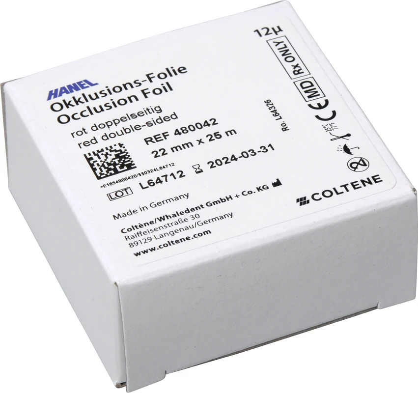 HANEL Occlusions-Folie, doppelseitig 12 µm Rolle 25 m rot, 22 mm breit
