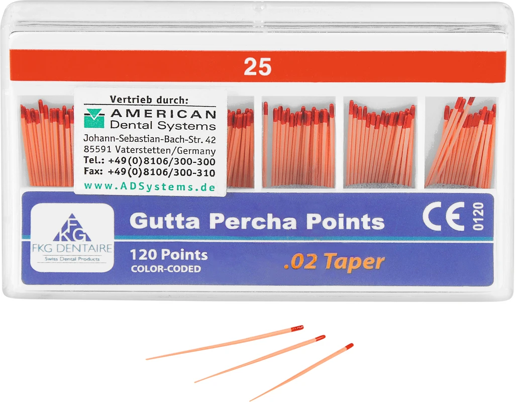 FKG Gutta Percha Packung 120 Stück Taper.02 ISO 025