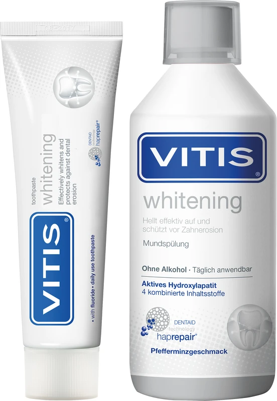 VITIS® whitening Zahnpasta Set 2in1 100 ml Zahnpasta, 500 ml Mundspülung