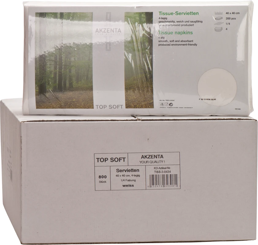 TOP SOFT Tissue-Servietten Karton 800 Stück weiß, 4-lagig