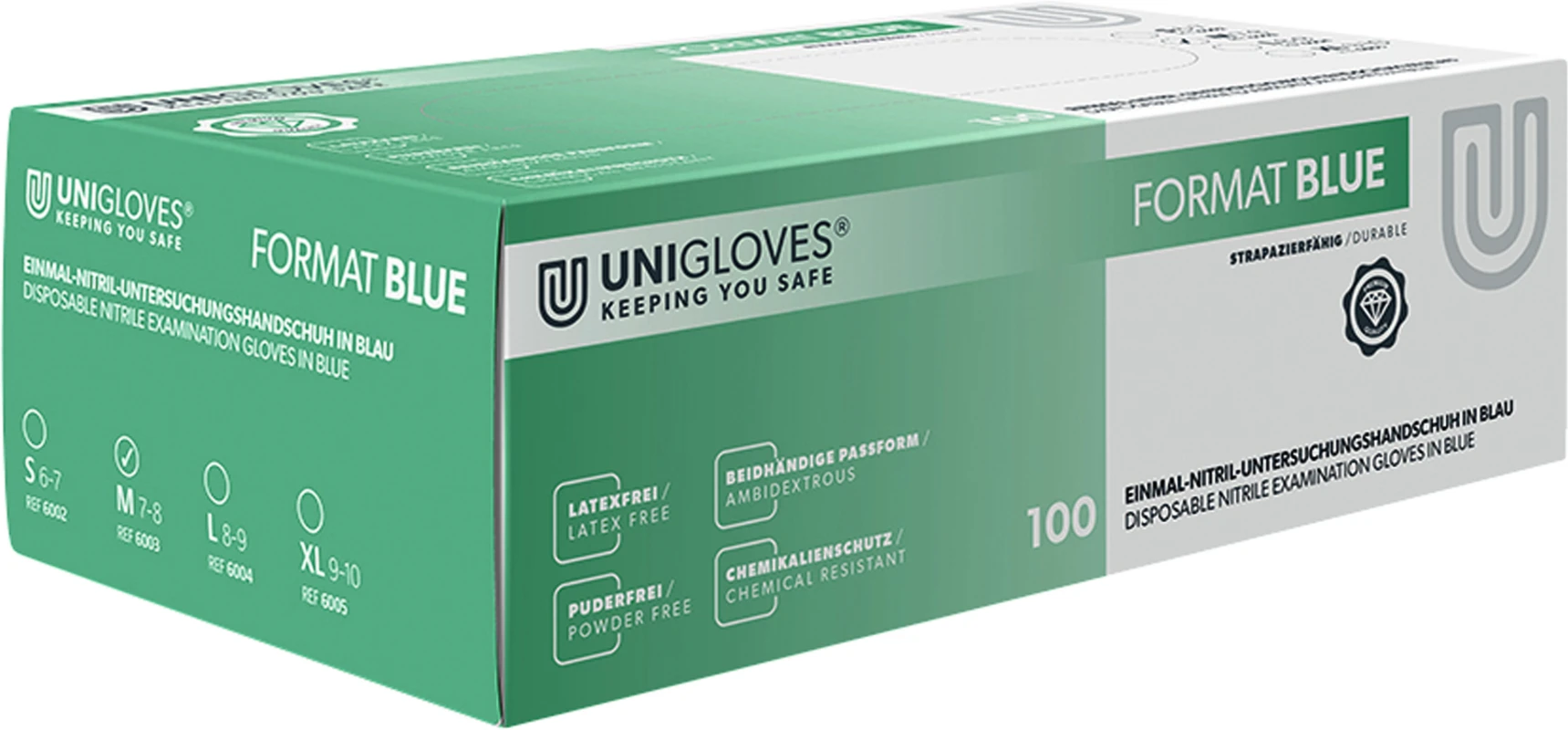 FORMAT BLUE Packung 100 Stück puderfrei, blau, M
