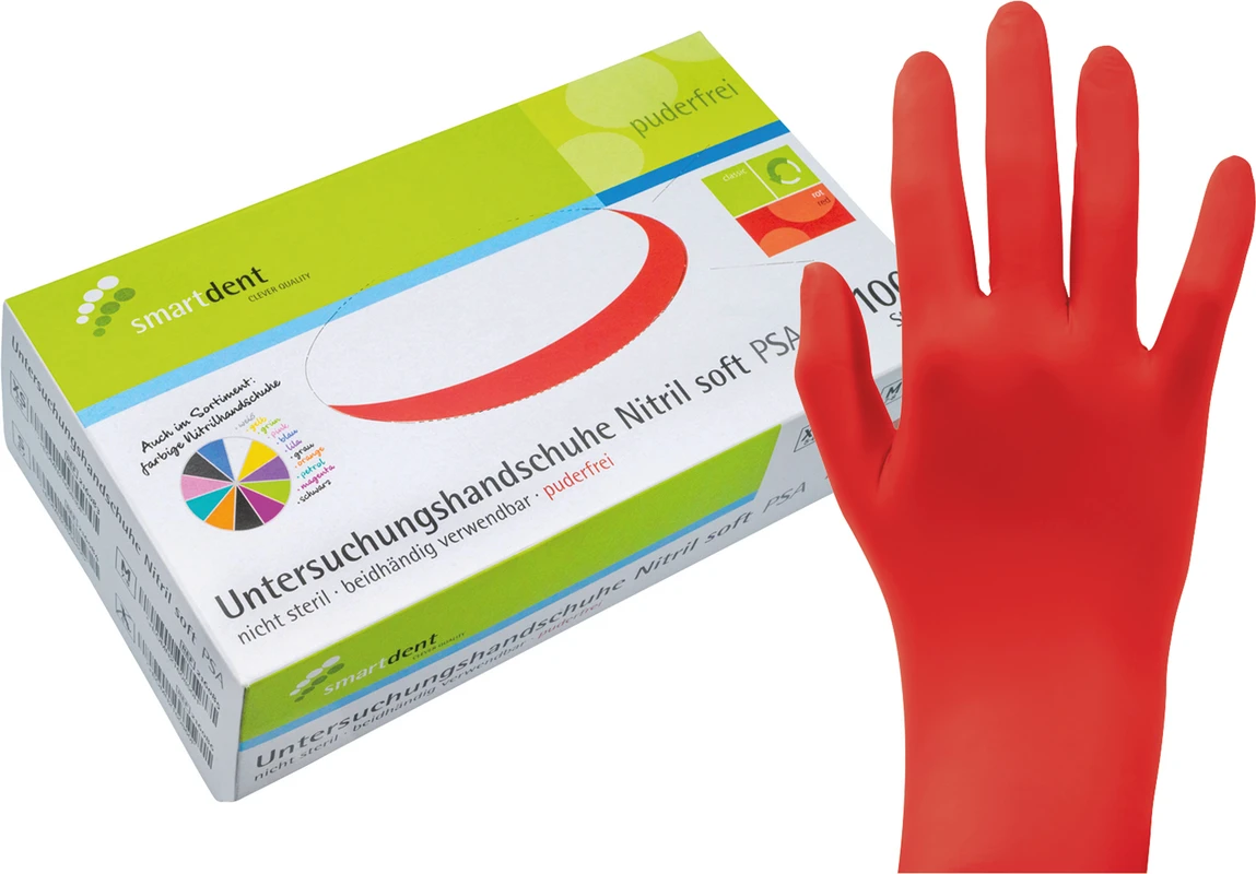 smart Nitrilhandschuhe Soft PF Packung 100 Stück puderfrei, rot, L