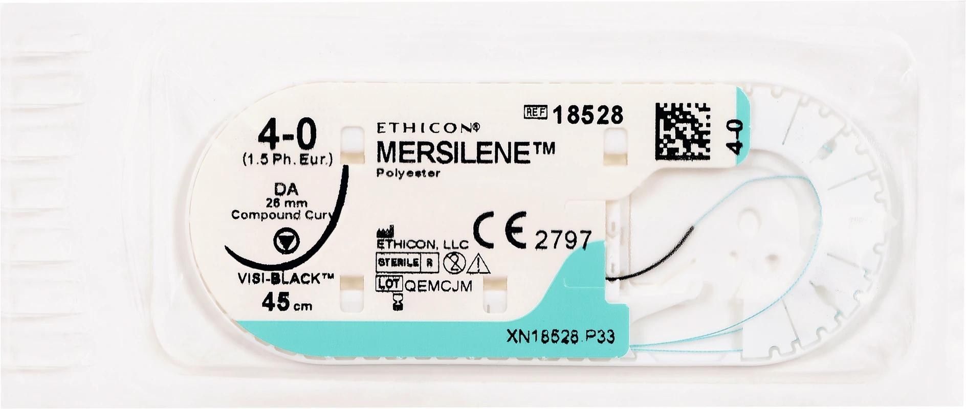 MERSILENE Packung 12 Stück grün, 45 cm, V5, 1/2 Kreis, Rundkörper, schneidend, 17 mm, USP 4/0