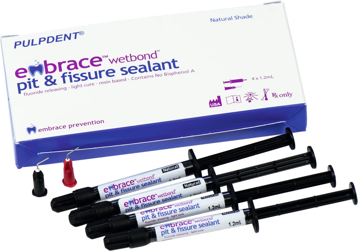 Embrace™ WetBond™ Pit & Fissure Sealant Packung 4 x 1,2 ml Spritze Sealant Natural Shade, 20 Applicator-Tips