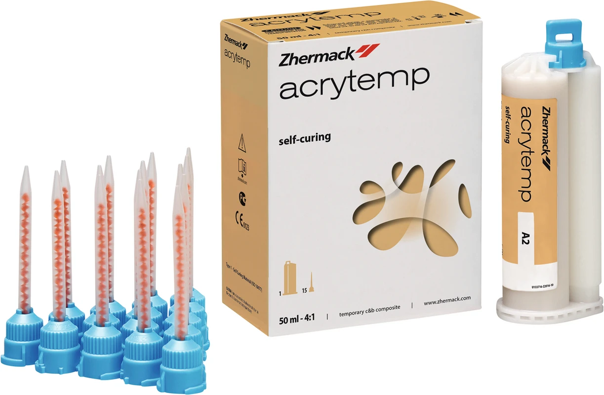 Acrytemp Packung 50 ml Doppelkartusche A2, 15 Mischkanülen 4:1