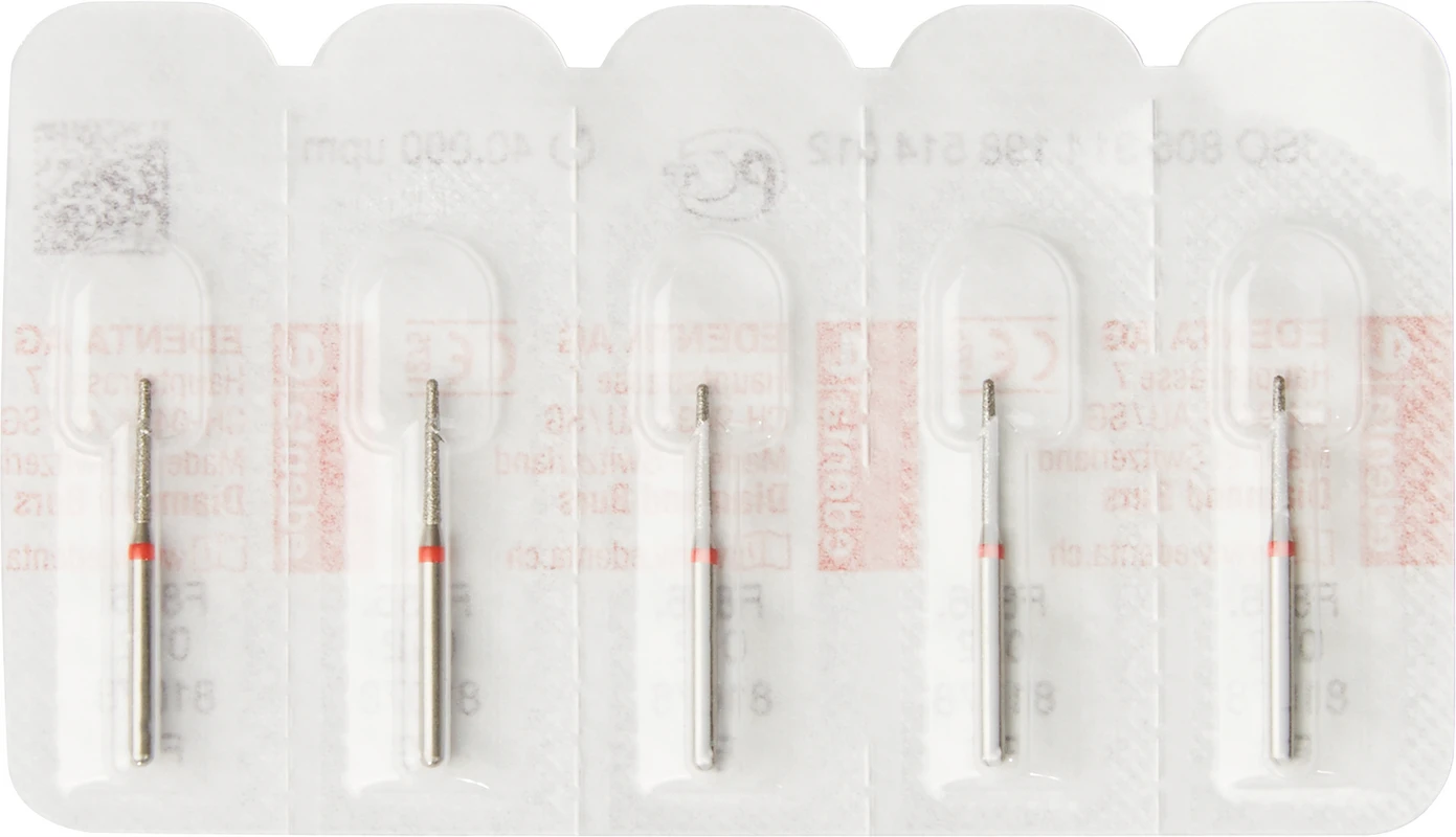 Diamanten 856 Packung 5 Stück rot fein, FG, Figur 198 Konus rund, 8 mm, ISO 012