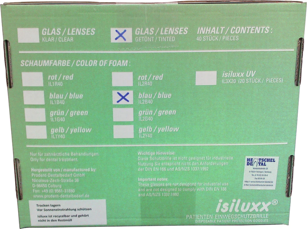 isiluxx Einwegschutzbrillen Packung 40 Stück blau, getönte Gläser