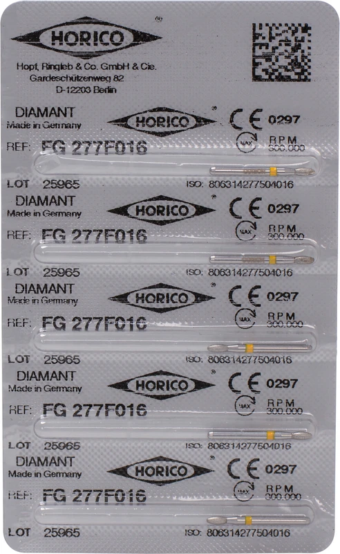 Diamantschleifer 277 Packung 5 Stück gelb x-fein, FG, Figur 277, 3,5 mm, ISO 016
