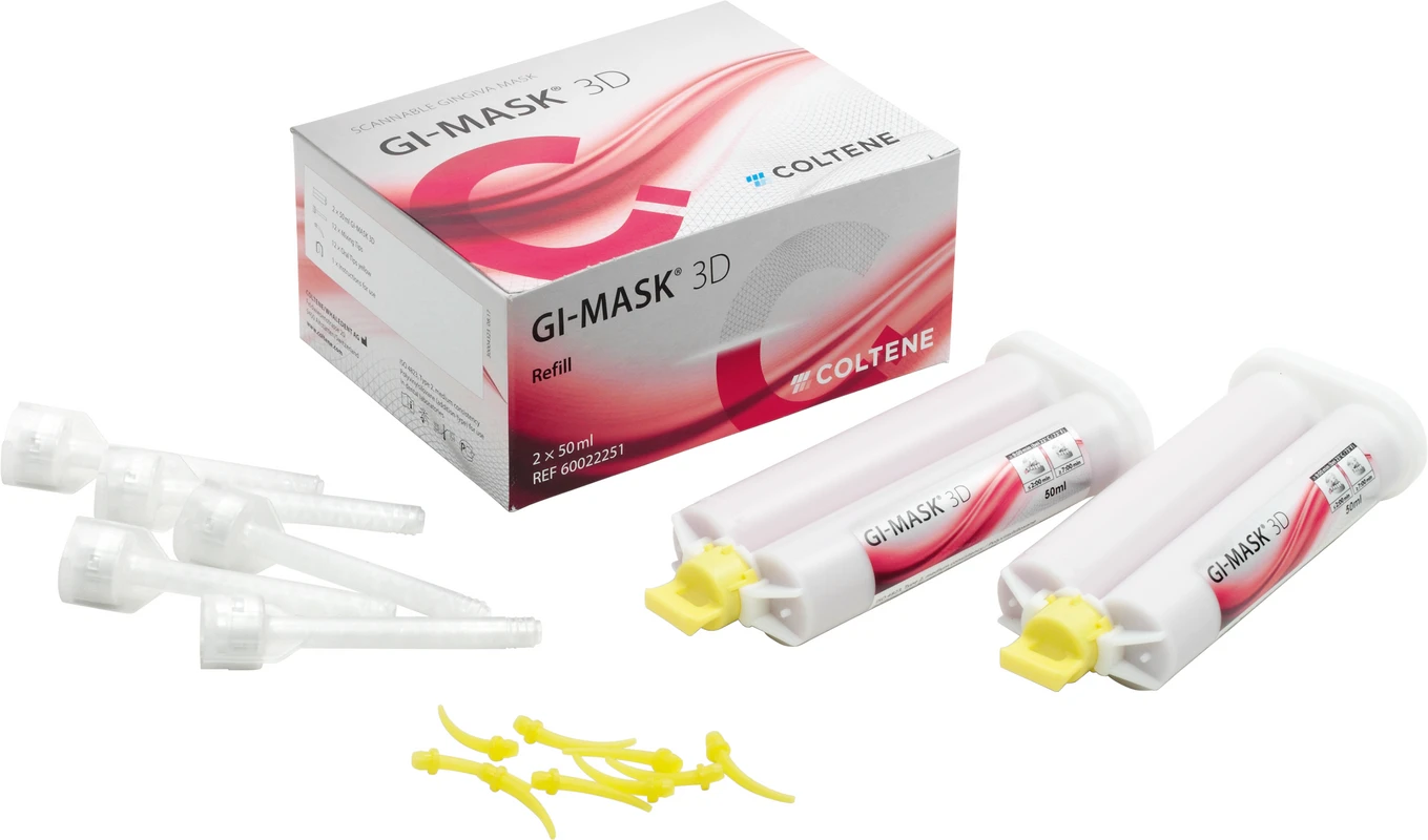 GI-MASK® 3D Refillpackung 2 x 50 ml Kartusche, 12 Universal Mixing Tips, 12 Oral Tips GI-MASK® 3D COLTENE