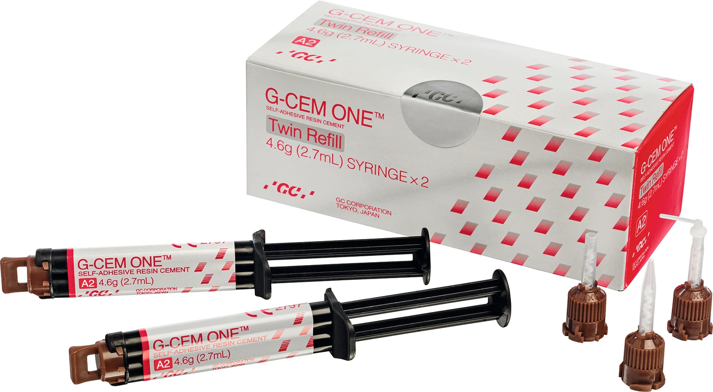 GC G-CEM ONE™ Nachfüllpackung Twin 2 x 4,6 g Spritze A2, 15 GC Automix Tips regular, 5 GC Automix Endo Tips