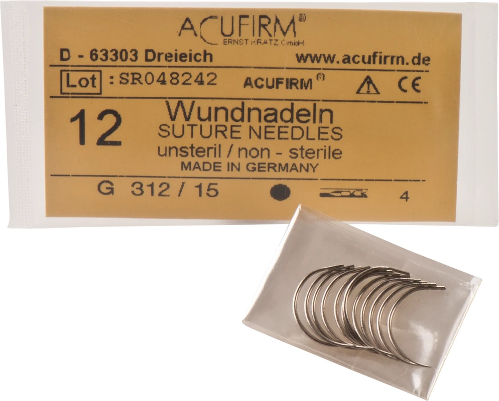 Wundnadeln Packung 12 Stück Kohlenstoff, 312G, 1/2 Kreis, rund, Größe 15
