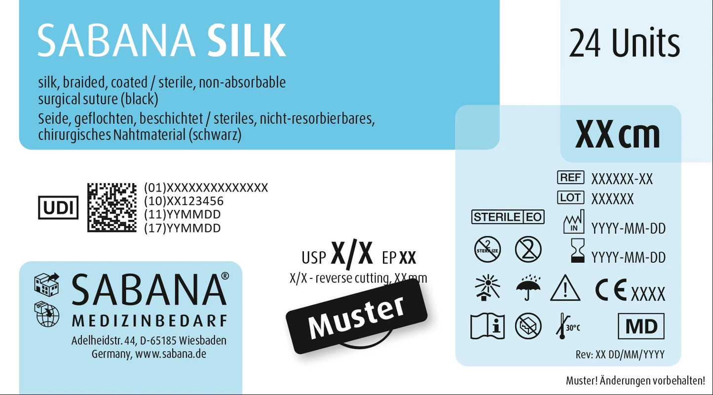 SABANA SILK Packung 24 Stück schwarz, 45 cm, DS-19, 3/8 Kreis, schneidend, 19 mm, USP 3/0