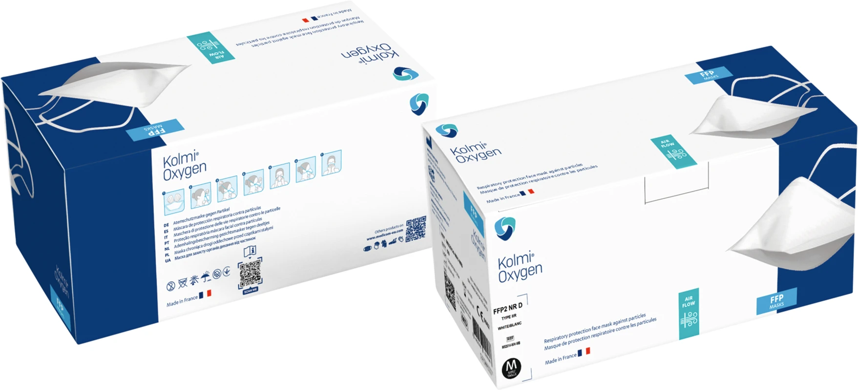 Kolmi Oxygen FFP2 Atemschutzmaske Packung 50 Stück mit Kopfschlaufen, medium