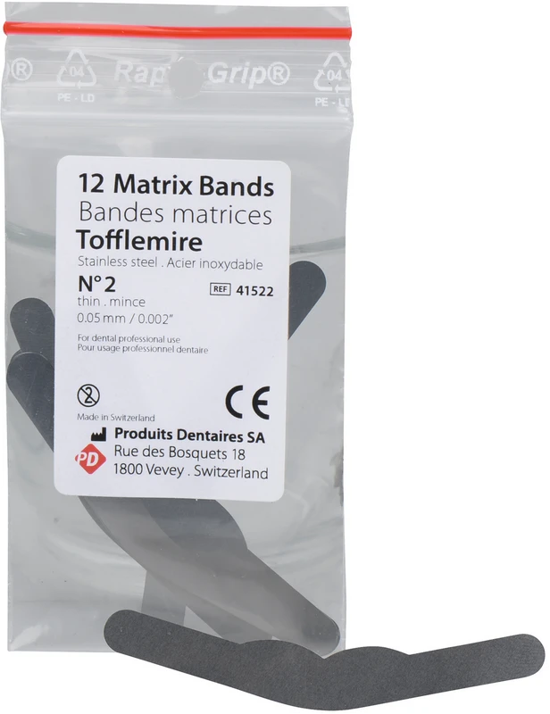 Matrizen nach Tofflemire Packung 12 Stück Typ 2, Stärke 0,05 mm, für Erwachsene