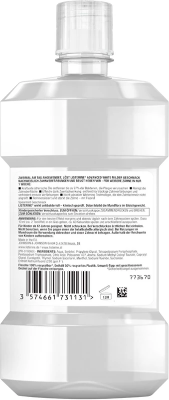 LISTERINE® ADVANCED WHITE MILDER GESCHMACK Flasche 500 ml