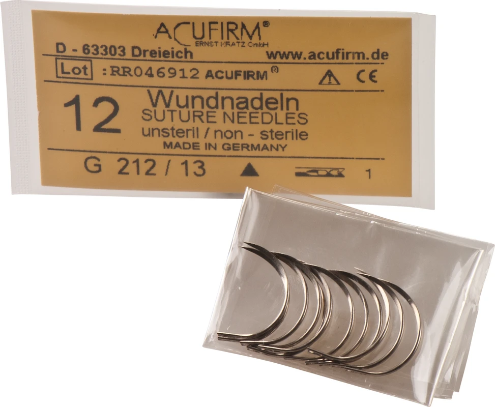 Wundnadeln Packung 12 Stück Kohlenstoff, 212G, 1/2 Kreis, innenschneidend, Größe 13