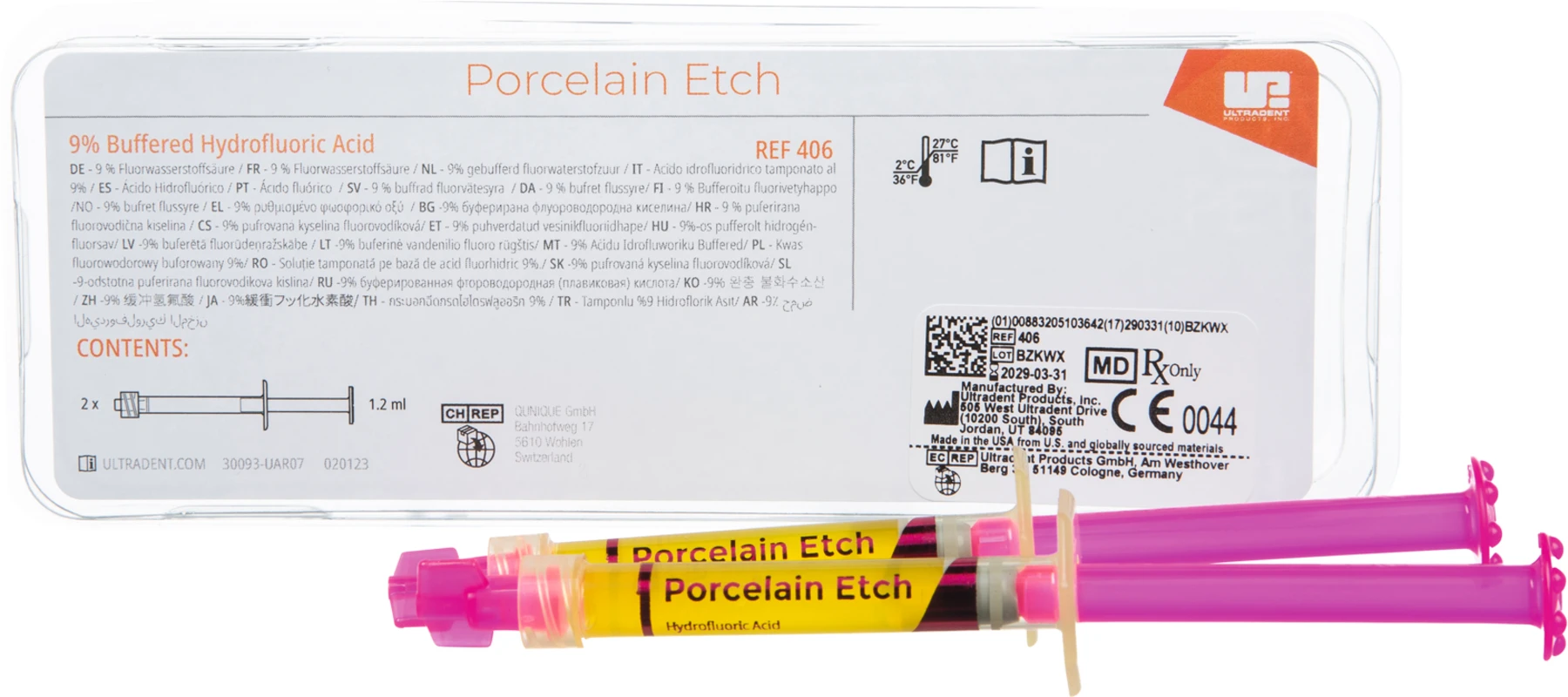 Ultradent™ Porcelain Etch & Silane Nachfüllpackung 2 x 1,2 ml Spritze Etch