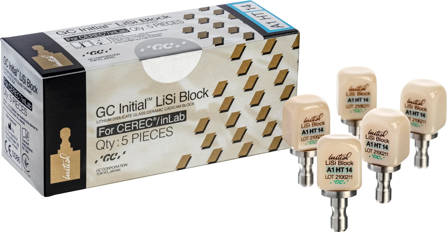 GC Initial™ LiSi Block für CEREC Packung 5 Stück Größe 14, A1 HT